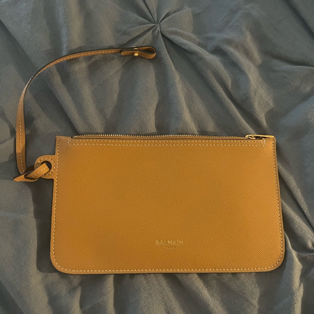 Authentic Balmain Tan Leather Clutch - Used Once, Great Condition!